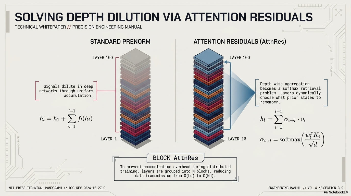 Solving Depth Dilution via Attention Residuals (AttnRes)