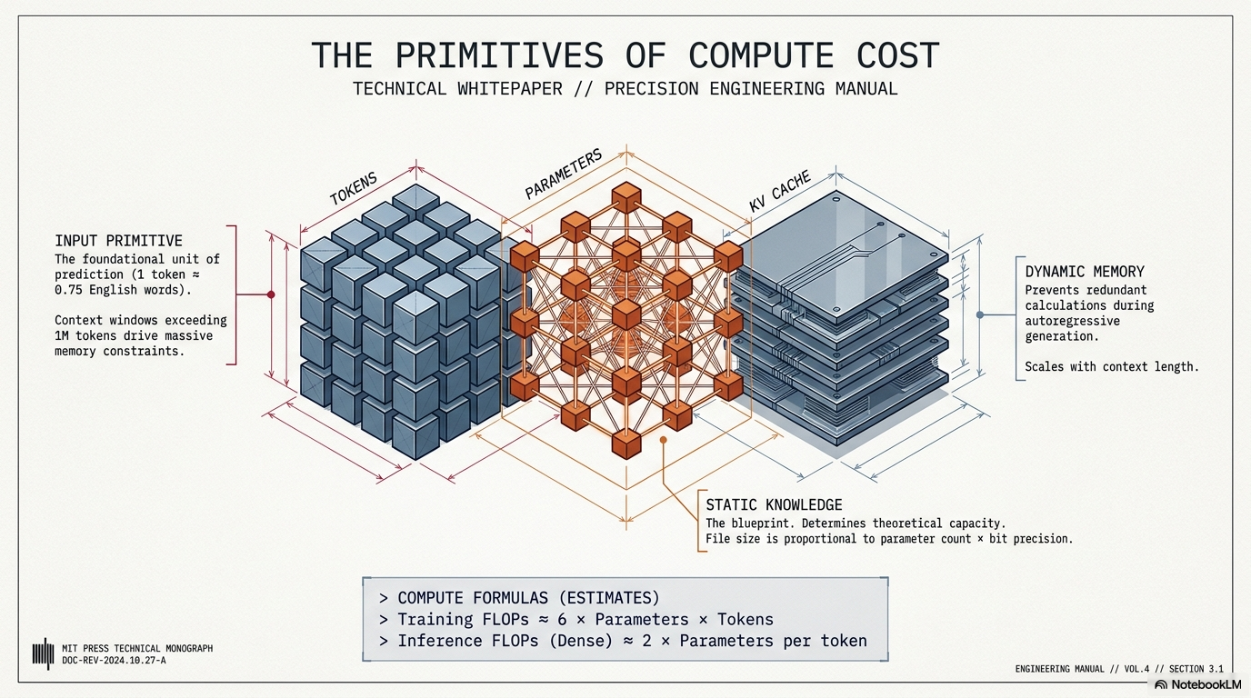 The Primitives of Compute Cost: Tokens, Parameters, KV Cache