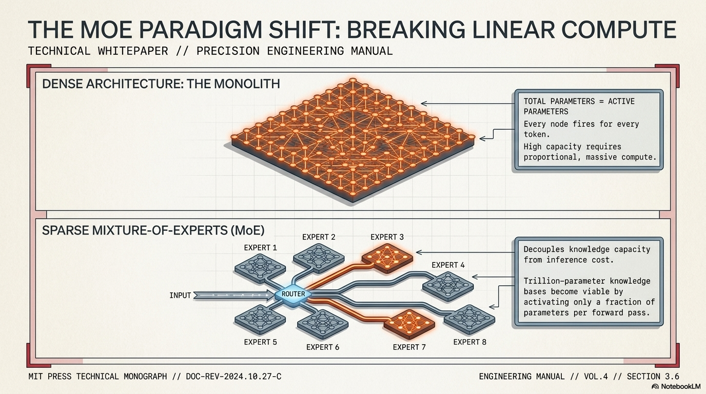 The MoE Paradigm Shift: Decoupling Capacity from Inference Cost